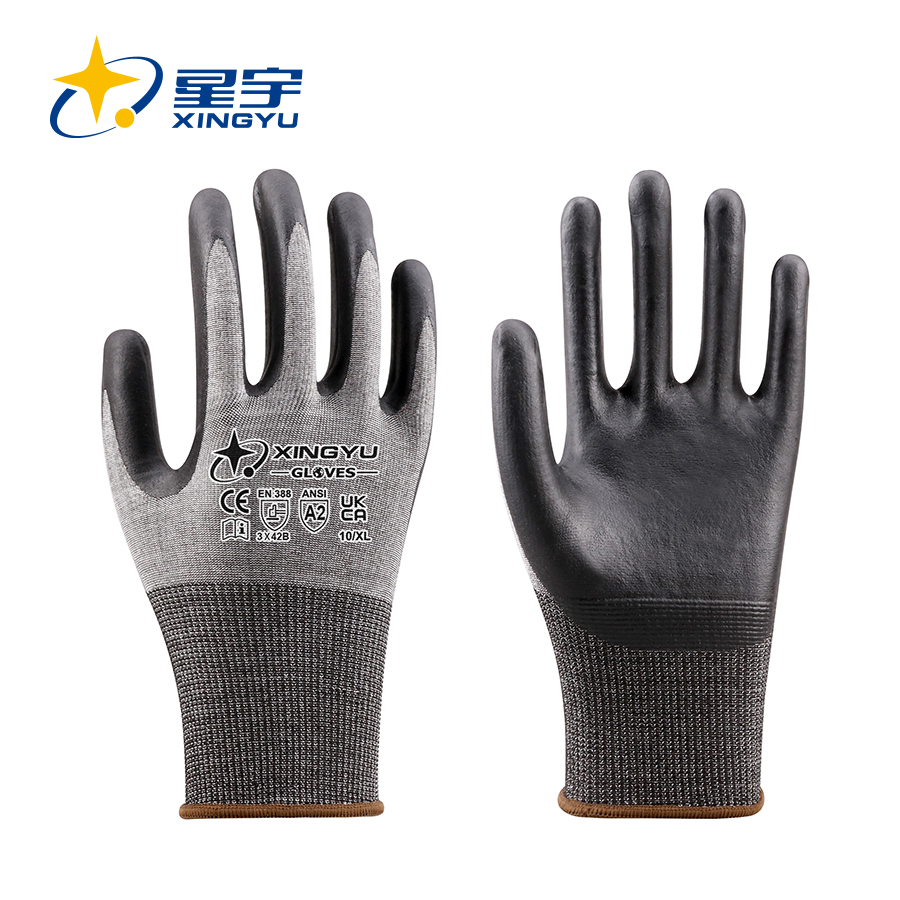 18G HPPE+Spandex+Nylon+Glass fiber+Steel Liner Nitrile Foam Coated Gloves, EN388 3X42D,ANSI CUT A4 